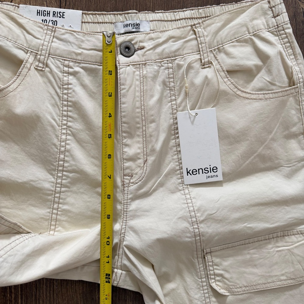 Kensie Jeans Cargo Pants Cream High Rise Wide Leg D Ring Hem Straps Women 10/30 - Picture 12 of 12